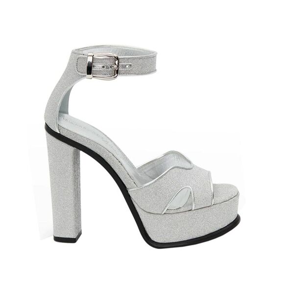 Alexander McQueen Womens Butterfly Ankle Strap Platform Sandal 40 Silver/Silver